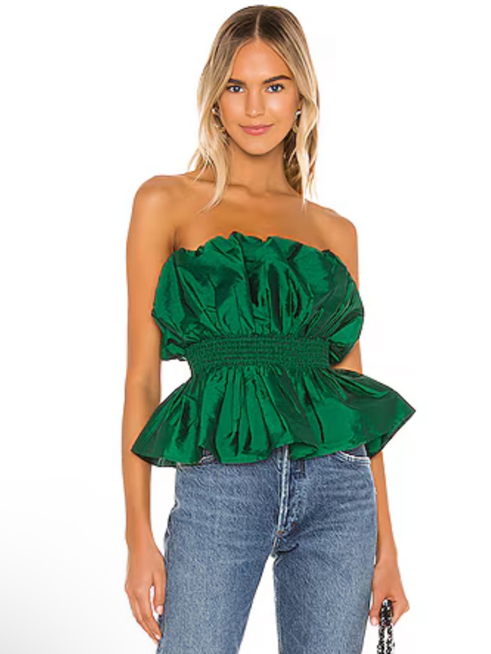 MAJORELLE Natasia Ruched Taffeta Sleeveless in Green Size Medium